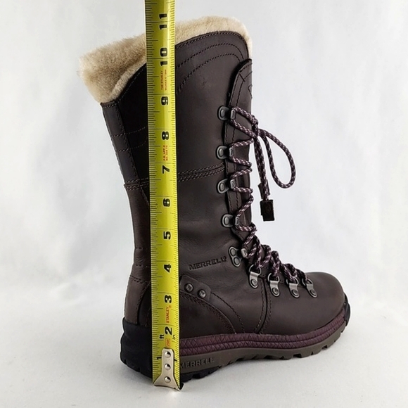 Merrell Nicolette Boots Polartec Brown Waterproof Leather Zip Up Faux Fur Size 6 - Picture 13 of 14